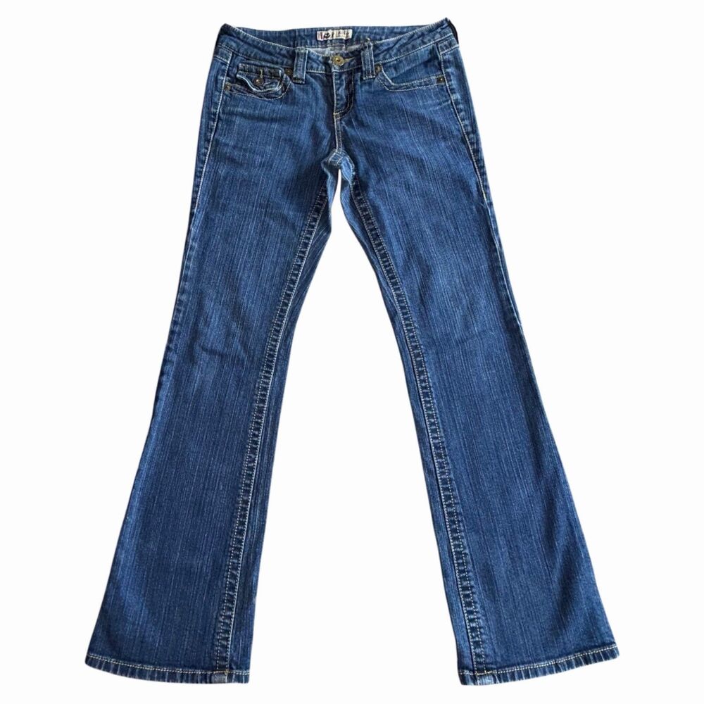 L.E.I. Super Low Rise Ashley Jeans Women’s Bootcut Size 7 Regular Y2K Dark Wash